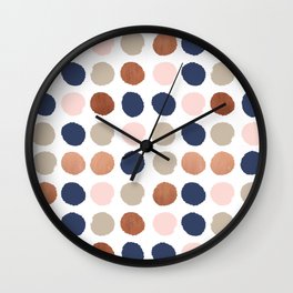 Rose Gold navy copper sparkle modern dots polka dots rosegold trendy pattern cell phone accessories Wall Clock