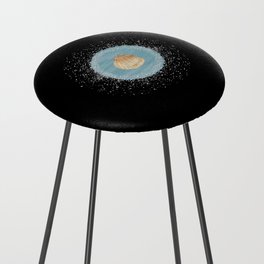 Watercolor Seashell and Blue Circle on Black Counter Stool