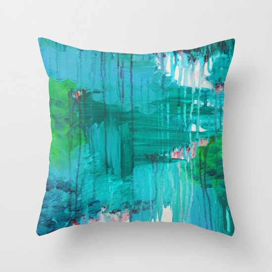 BLUE MONSOON - Stunning Rain Storm Dark Teal Clouds Navy Royal Blue Kelly Green Crimson Red Purple Throw Pillow