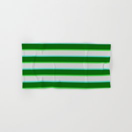[ Thumbnail: Lime Green, Light Gray, Turquoise, and Dark Green Colored Pattern of Stripes Hand & Bath Towel ]