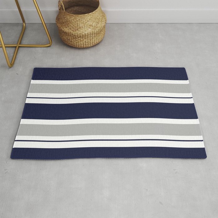 Navy Blue and Grey Stripe Rug