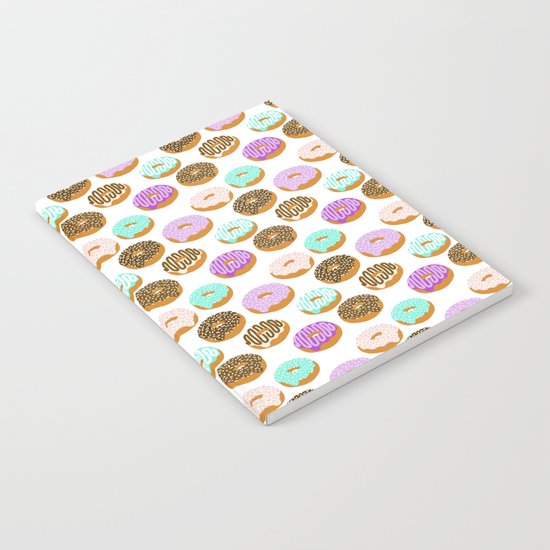 Donuts - junk food treat funny illustration with happy food face doughnuts pastry bakery Notebook