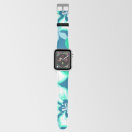 Aqua and White Hawaiian Hibiscus Flower Bloom Pattern on Blue Apple Watch Band