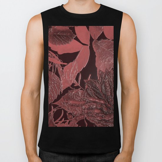 Burgundy leaves on black background abstract design vintage style Biker Tank