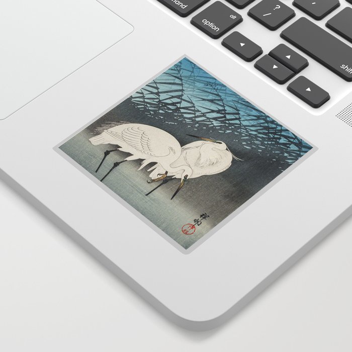 Egrets and Reeds in Moonlight Sticker