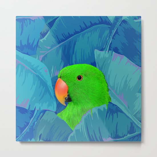 Parrot with banana leaves Metal Print