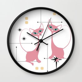 Retro Pink Kitties Hanging on a Decorative Ledge Wall Clock