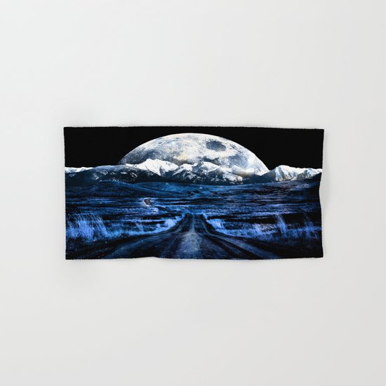 Road to Eternity (blue vintage moon mountain) Hand & Bath Towel
