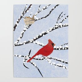 Winter Birds Southwest Virginia on Snow Covered Tree Limbs Poster