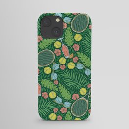 Tennis racket and ball among flowers and leaves iPhone Case