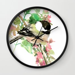 Chickadee and spring blossom Wall Clock