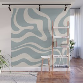 Modern Liquid Swirl Abstract Pattern in Light Blue-Grey and Cream  Wall Mural