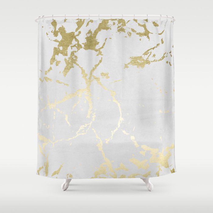 Kintsugi Ceramic Gold on Lunar Gray Shower Curtain