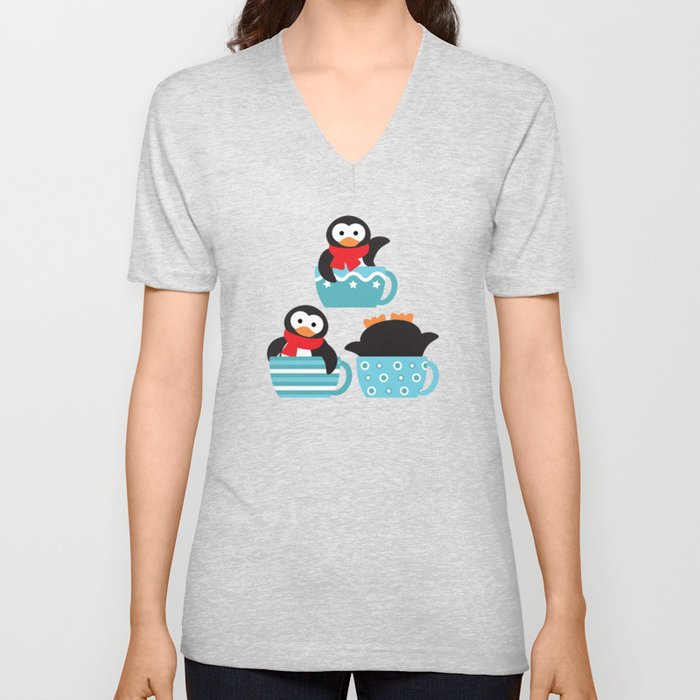 Trio coffee penguins 2 V Neck T Shirt