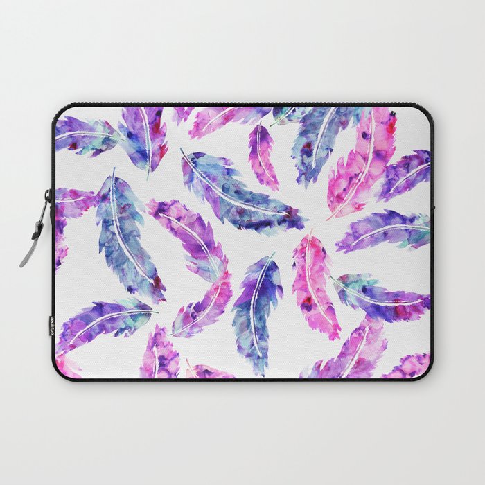 Pink purple hand painted watercolor boho feathers pattern Laptop Sleeve