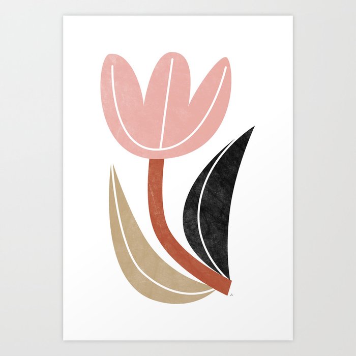 Botanical art, pink tulip Art Print