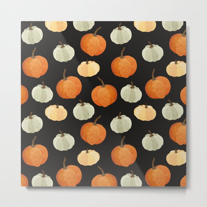 Orange yellow gray black watercolor pumpkin pattern Metal Print