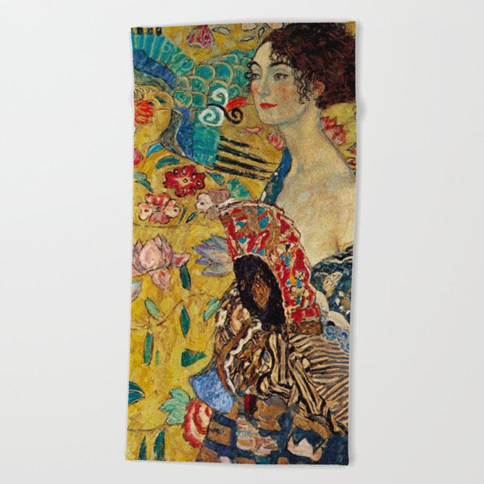 Gustav Klimt Lady With Fan Beach Towel