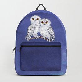 Two lovely snowy owls Backpack | Birds, Winter, Pendrawing, Tender, Couple, Digital, Drawing, Birdofprey, Watercolor, Loving 