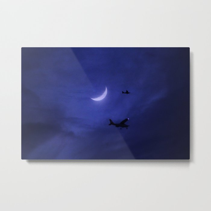 Aircraft Flying Night Moonlight Metal Print
