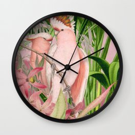 Pink Tropical Parrot Art by Artsy Drops Wall Clock