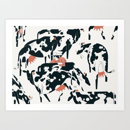 Cows in a Snowstorm Art Print
