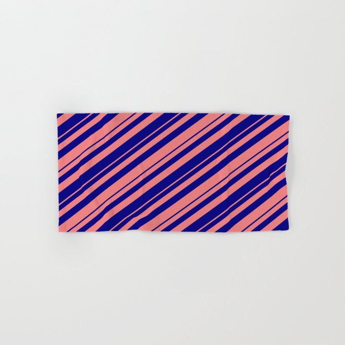 Blue and Light Coral Colored Lined Pattern Hand & Bath Towel