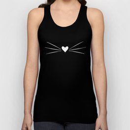 Cat Heart Nose & Whiskers White on Black Unisex Tank Top