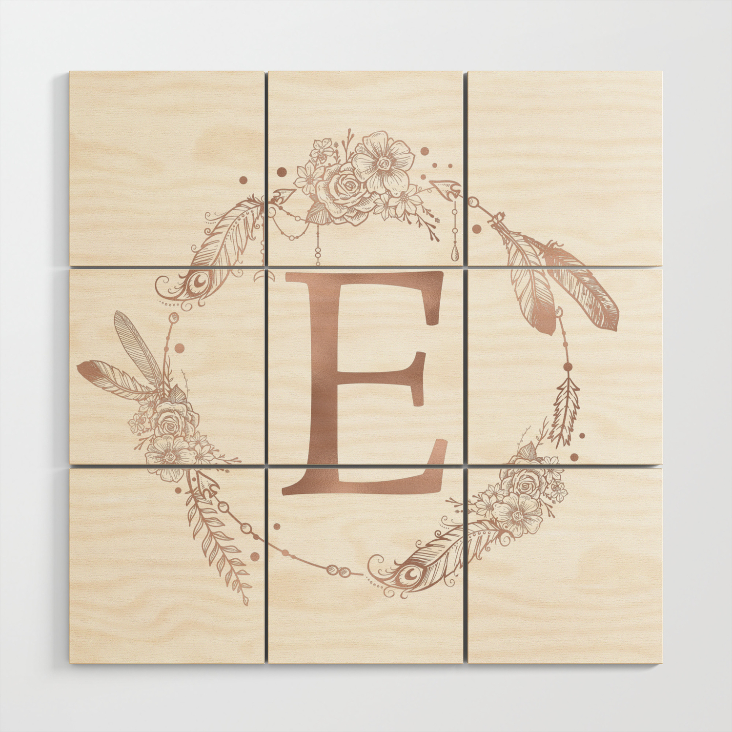 Letter E Rose Gold Pink Initial Monogram Wood Wall Art By Naturemagick Society6