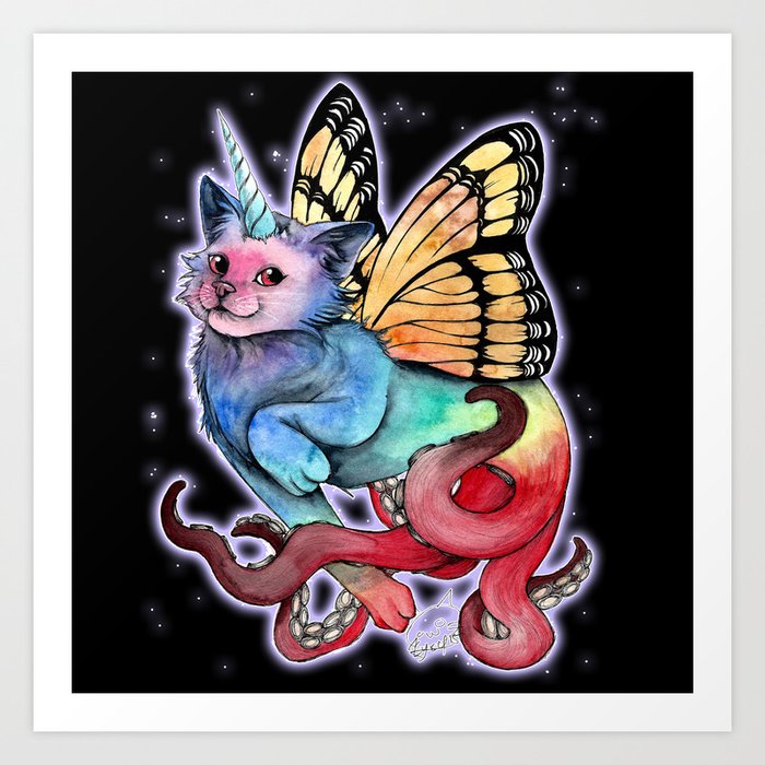 Cat Rainbow butterfly unicorn octopus Art Print by lyxy | Society6