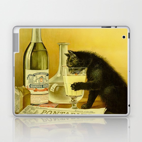 Cat, Absinthe, Vintage Beverage Poster Laptop & iPad Skin