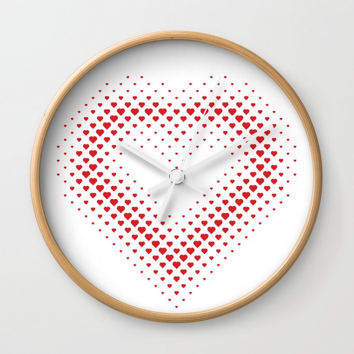 Heart Shape Halftone Dot Red Heart Pattern Wall Clock