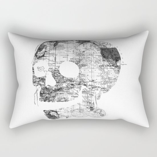 Skull Wanderlust Black and White Rectangular Pillow