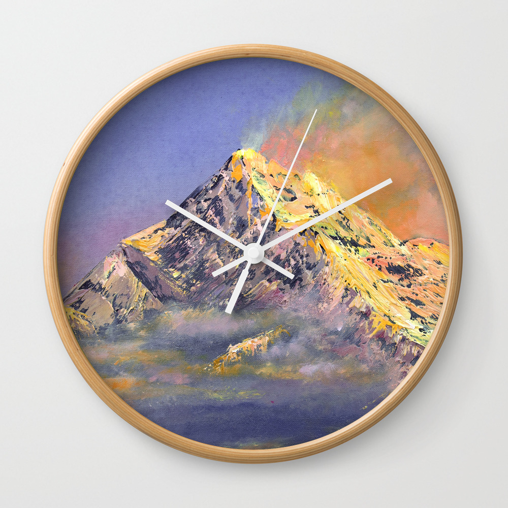 Everest Sunrise Oil Painting Digital Art Print Wall Clock By