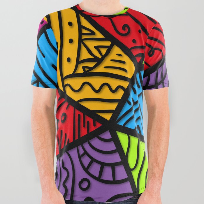 Colorful Funar Line Design All Over Graphic Tee
