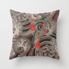 SAKURA – Red + Vintage Gray | Collection : Irezumi – Japanese Tattoo Prints | Throw Pillow