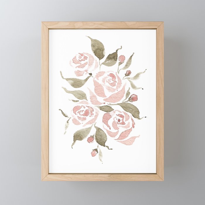 Rose Blooms Floral Artwork Framed Mini Art Print