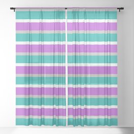 [ Thumbnail: Grey, Light Sea Green, Mint Cream, and Orchid Colored Lined Pattern Sheer Curtain ]
