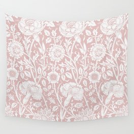 William Morris Vintage Pink & Rose Floral Pink & White Wall Tapestry