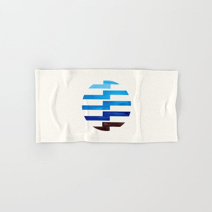Minimalist Mid Century Circle Frame Prussian Blue Zig Zag Colorful Lightning Bolt Geometric Pattern Hand Bath Towel By Enshape Society6
