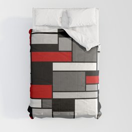 Mid Century Modern Color Blocks in Red, Gray, Black and White Comforter