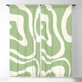 Modern Liquid Swirl Abstract Pattern in Light Sage Green and Cream Blackout Curtain