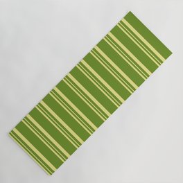 [ Thumbnail: Green and Tan Colored Stripes Pattern Yoga Mat ]