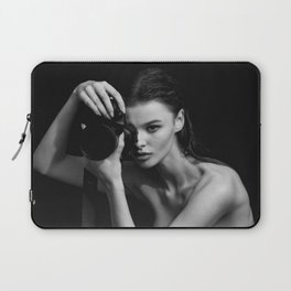 The girl in the camera black and white fashion glamour beautiful portrait photograph Laptop Sleeve