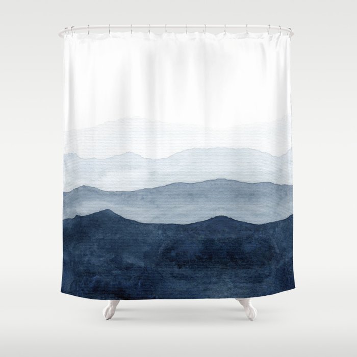 Indigo Abstract Watercolor Mountains Shower Curtain