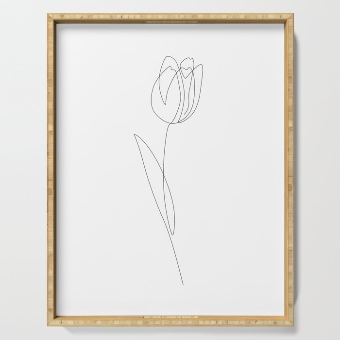 White Tulip / single flower line drawing Serving Tray