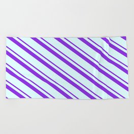 [ Thumbnail: Purple & Light Cyan Colored Lines/Stripes Pattern Beach Towel ]