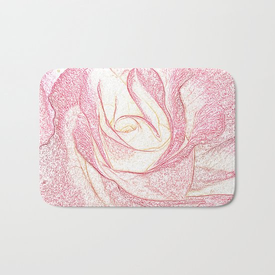 Summer Rose Pencil on White Bath Mat