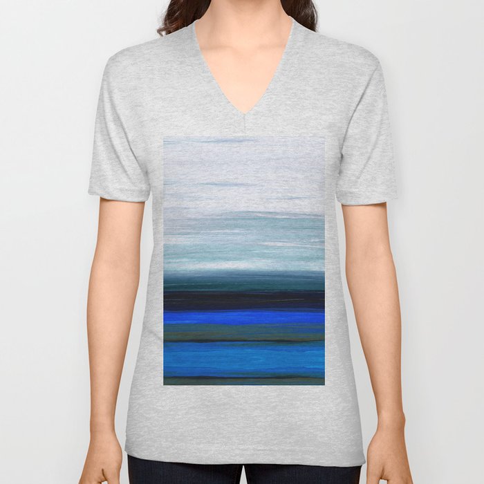 After The Storm - Blue And White Abstract Landscape Art V Neck T Shirt