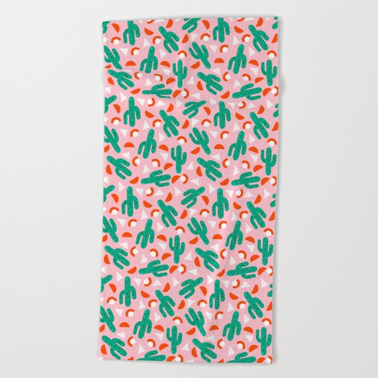 Red Hot - cactus southwest desert palm springs retro neon throwback 1980s style minimal plants Beach Towel